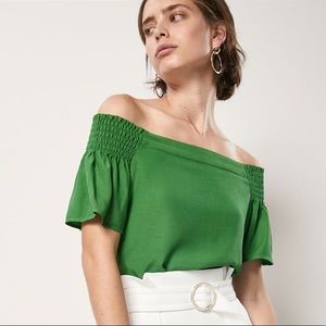 Massimo Dutti off-the-shoulder green top